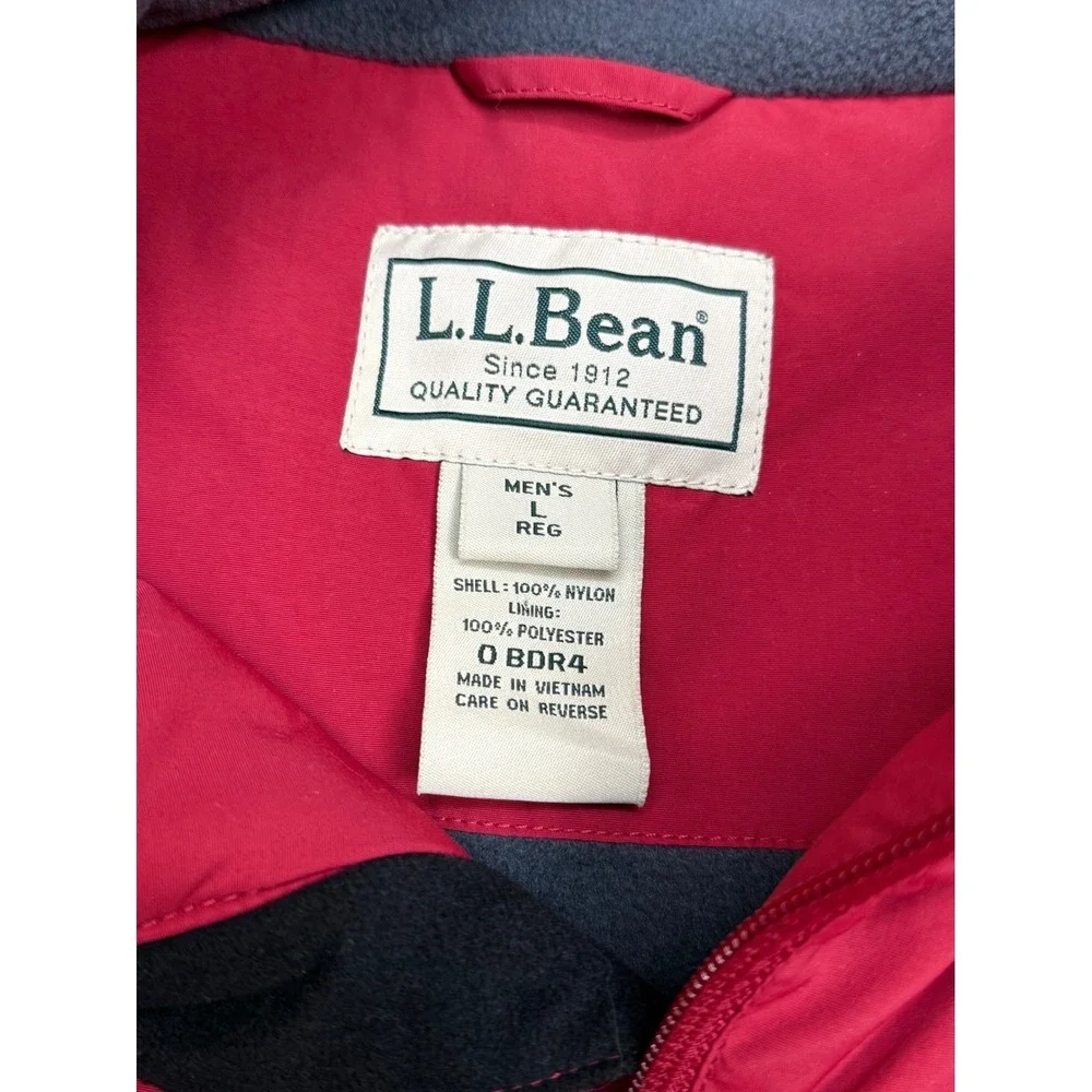 LL‎ Bean Mens Large Red Fleece Lined Warm-Up Vest Nylon Shell Full Zip 0BDR4